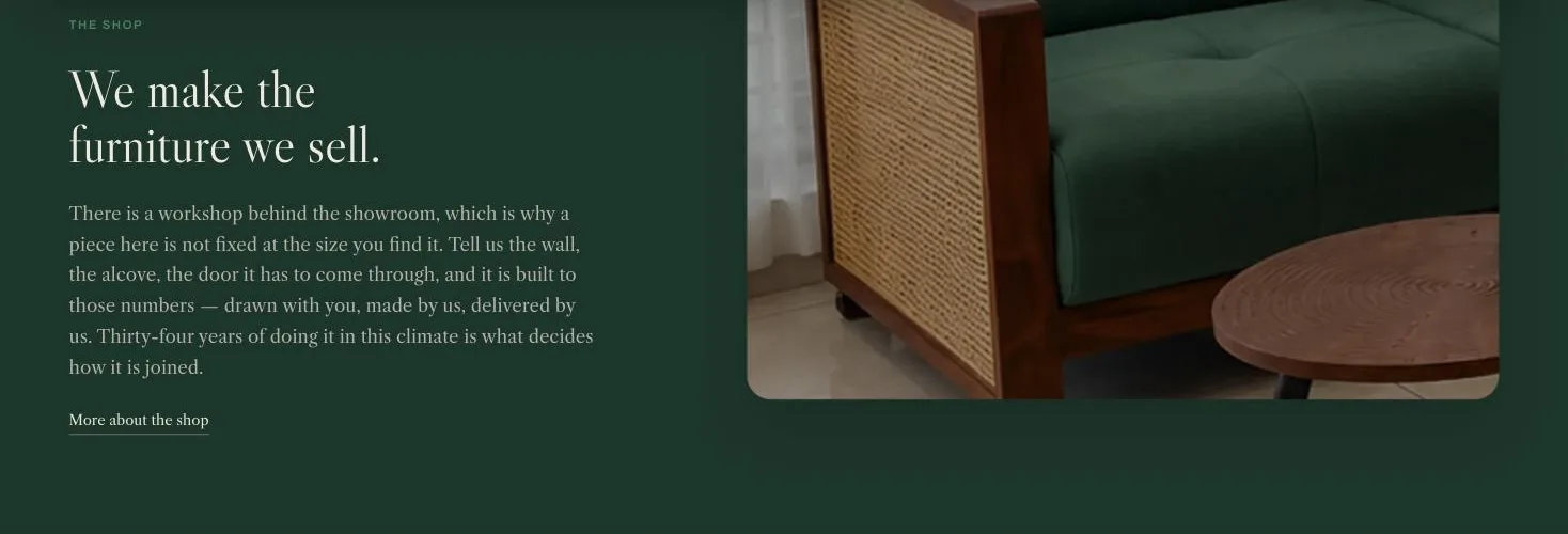 The workshop story: furniture built to the customer's wall, alcove and door