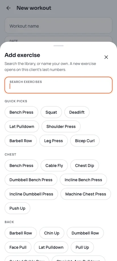 Adding an exercise from the built-in library